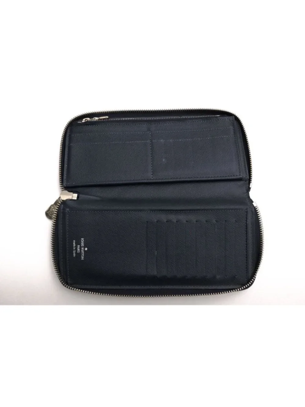 Louis Vuitton Wallet Leather Navy Zippy Vertical Taiga Ocean Coin Purse Round